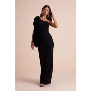 Lulus Amarila Black One-shoulder Velvet Bow Maxi Dress - Size S